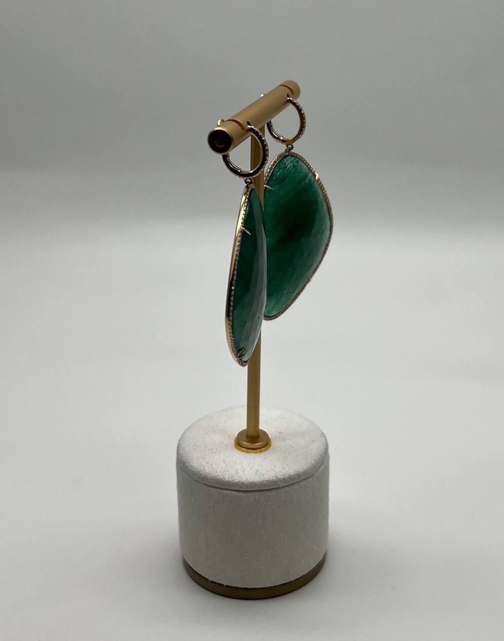 Free Shape Dark Green Aventurine 14K Gold Unique Statement Drop Earrings In New Condition For Sale In Oakton, VA