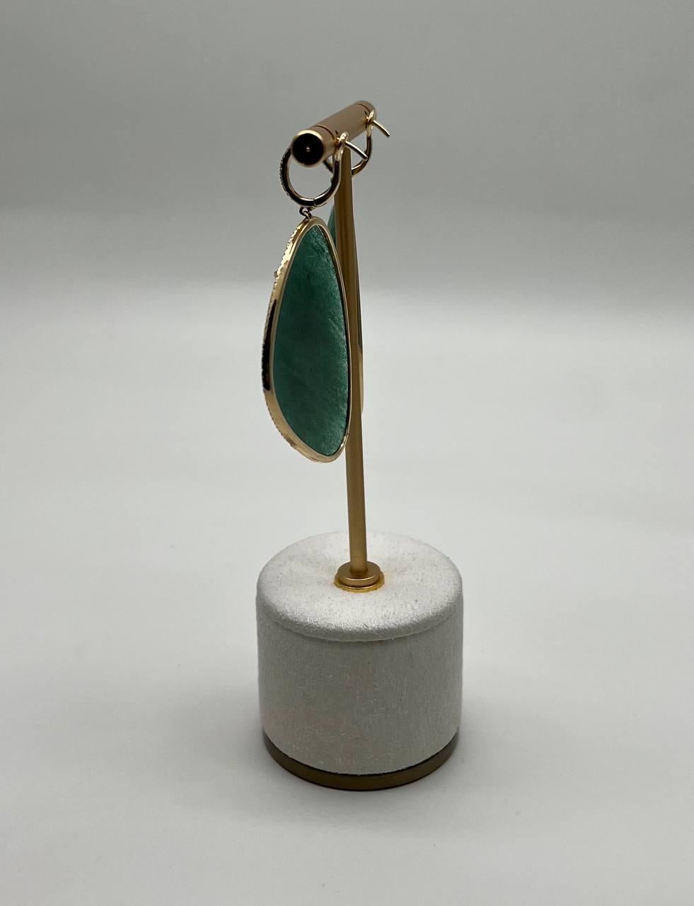 Women's Free Shape Dark Green Aventurine 14K Gold Unique Statement Drop Earrings For Sale