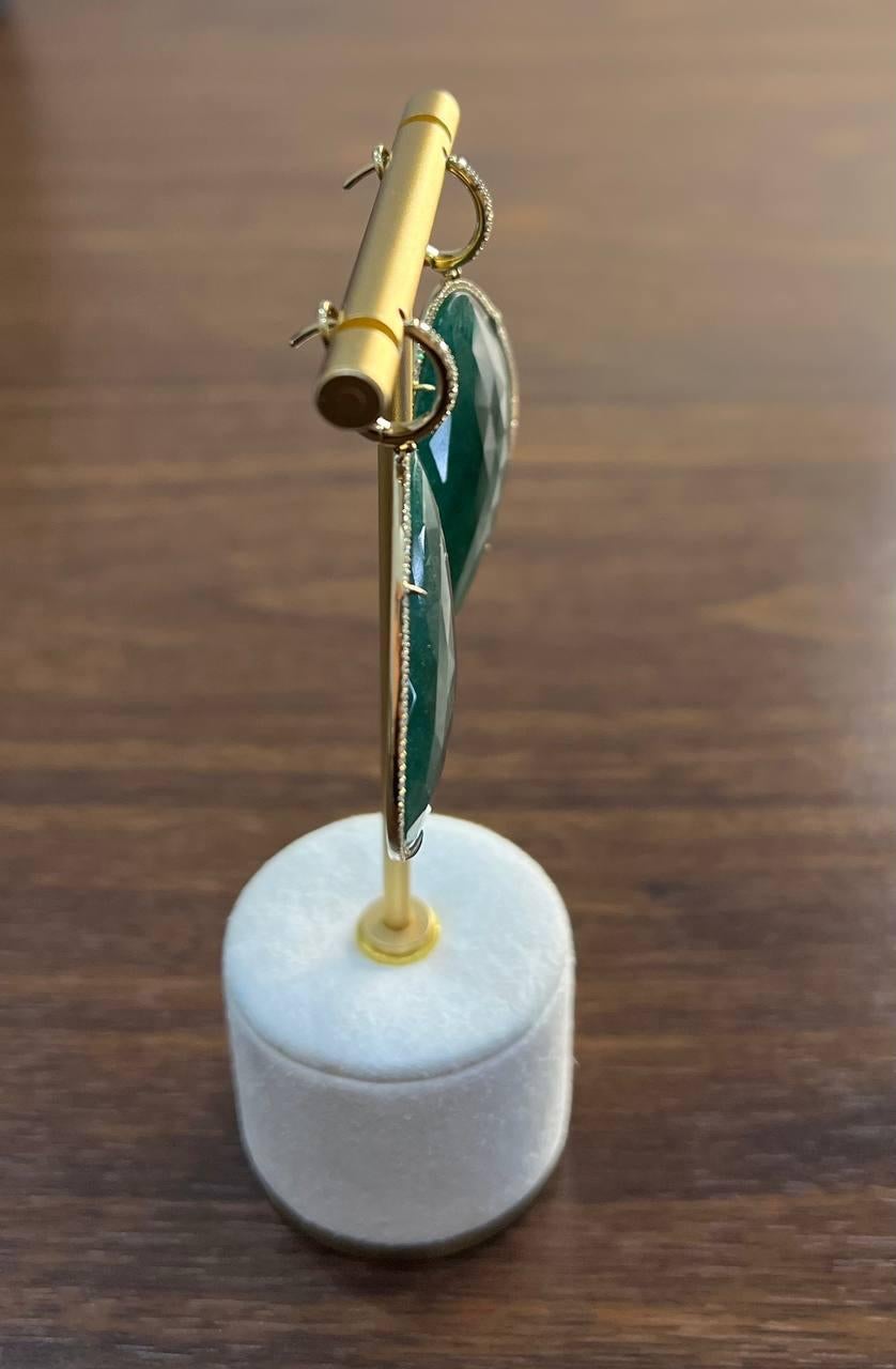 Free Shape Dark Green Aventurine 14K Gold Unique Statement Drop Earrings For Sale 4
