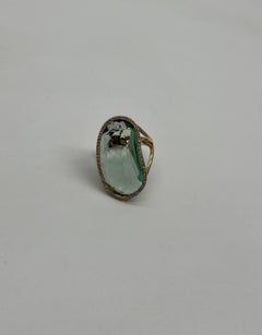 Free Shape Faceted Green Amethyst Prasiolite Diamonds Halo Gold Statement Ring