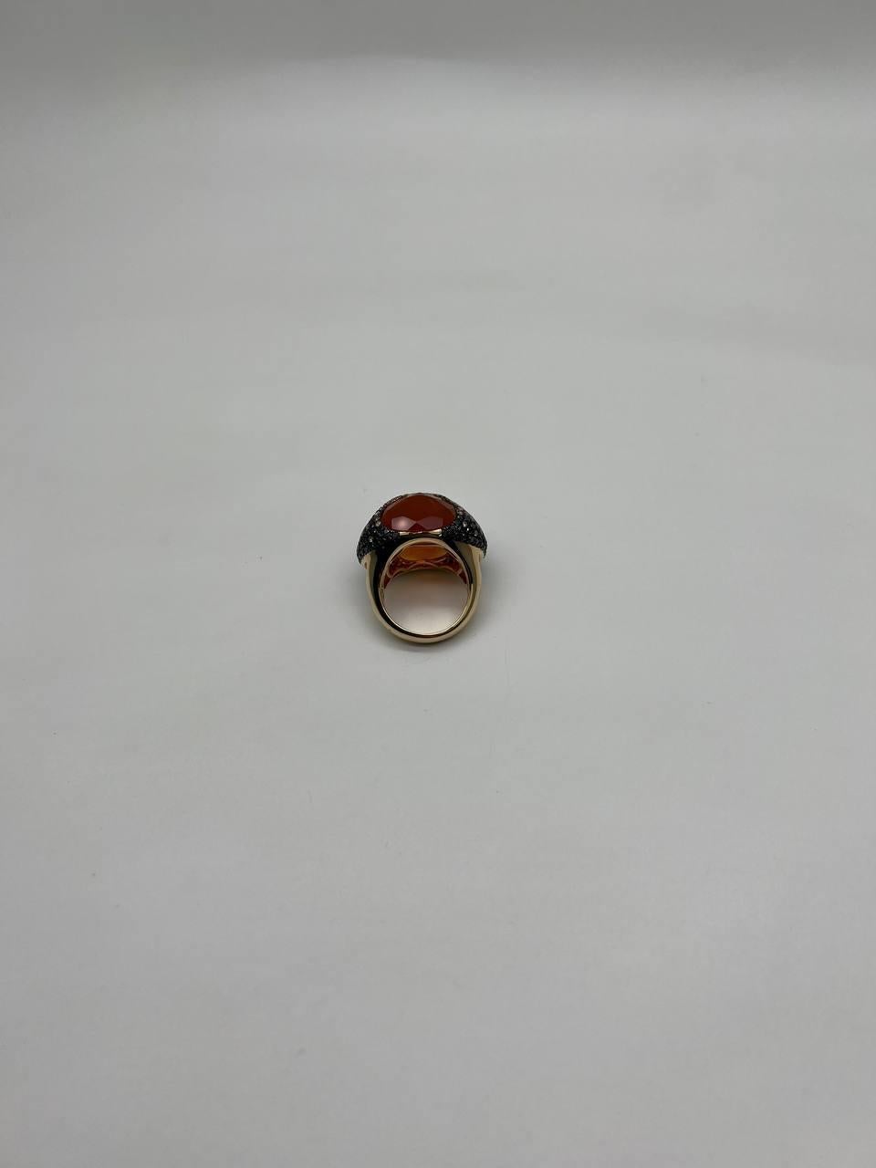 Free Shape Faceted Orange Carnelian Diamond Pave 14K Gold Statement Ring For Sale 6
