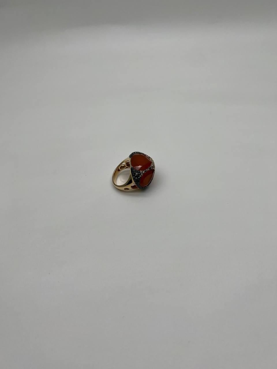 Free Shape Faceted Orange Carnelian Diamond Pave 14K Gold Statement Ring For Sale 7