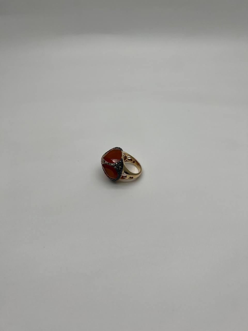 Free Shape Faceted Orange Carnelian Diamond Pave 14K Gold Statement Ring For Sale 8