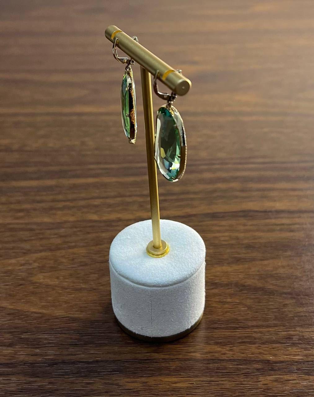 Mixed Cut Free Shape Green Amethyst Prasiolite Diamonds Halo Gold Statement Drop Earrings For Sale