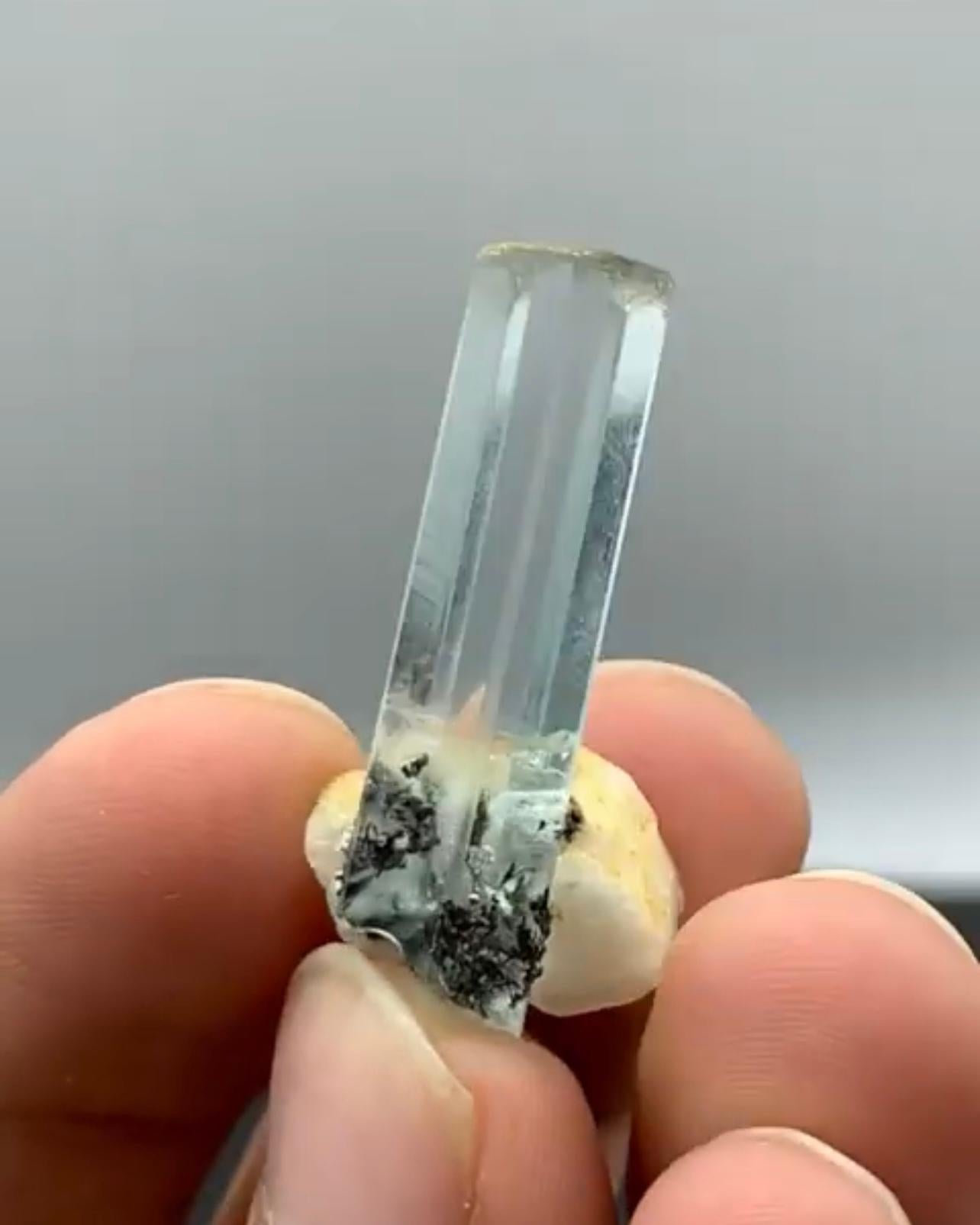 Pakistani Free Standing Aquamarine On Albite With Spessertine Garnet From Pakistan For Sale