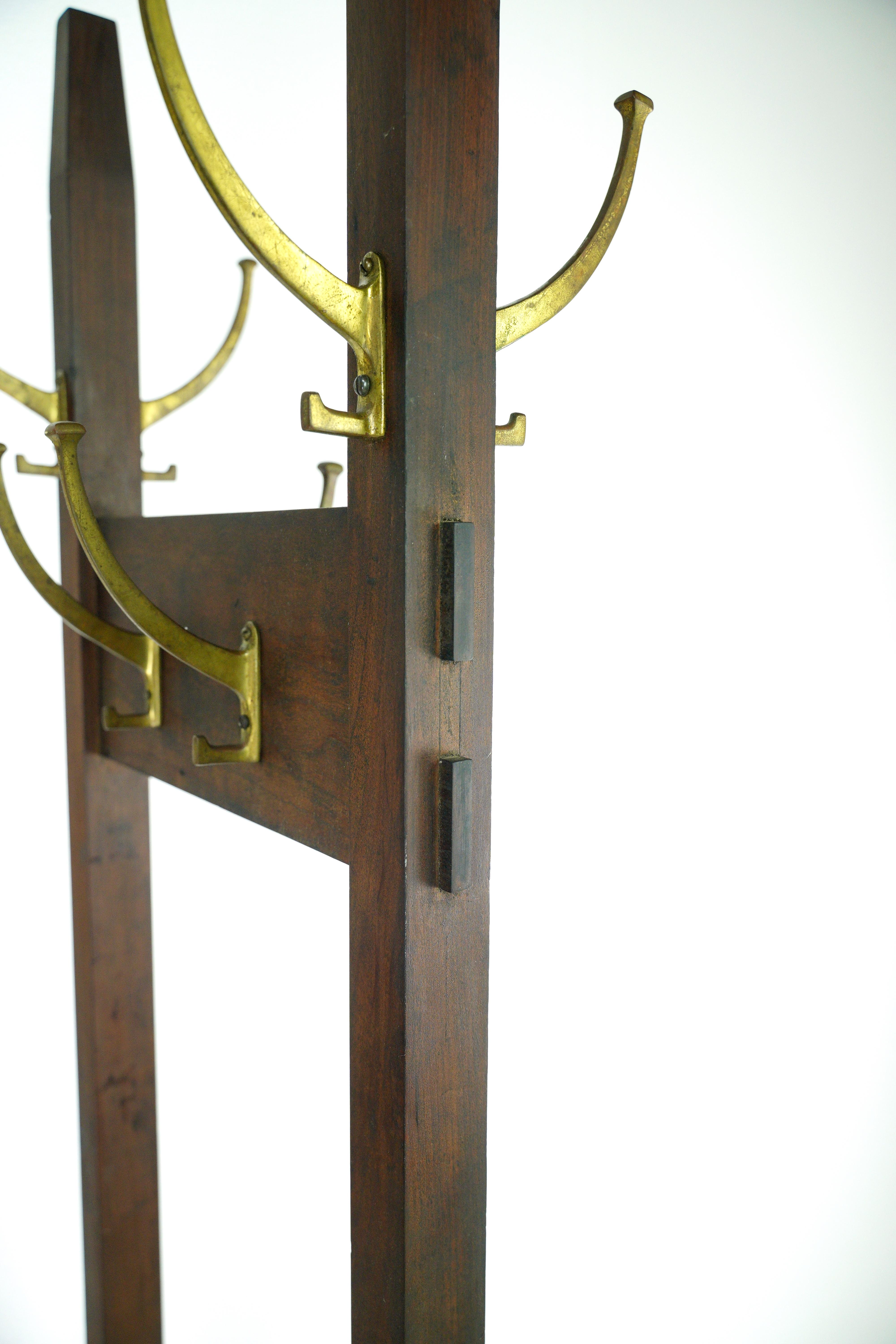 Free Standing Arts & Crafts Coat Rack Hooks Brass Finished Steel For Sale 2
