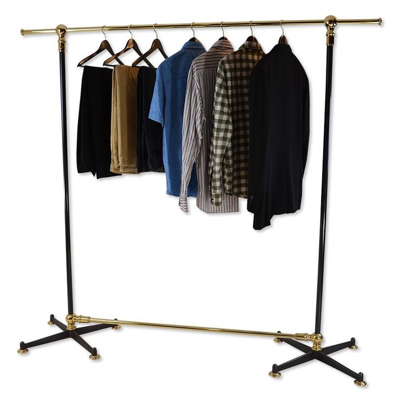 FreeStanding Clothes Rail/ Clothes Rack, Solid Brass, Steel, Cast Iron For Sale at 1stDibs