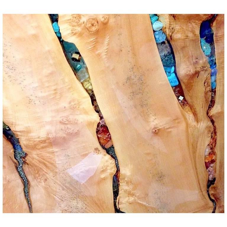 Escultura de madera de arce Turquesa Rubí Ópalo Topacio Citrino Granate Incrustación Danna Weiss Otro en venta