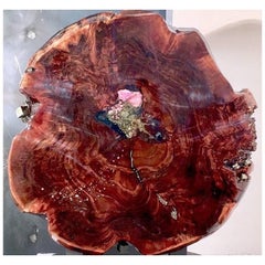 Claro Walnut Wood Sculpture with Calcite Rhodonite Pyrite Inlay by Danna Weiss