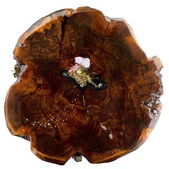 Claro Walnut Wood Sculpture with Calcite Rhodonite Pyrite Inlay by Danna Weiss 