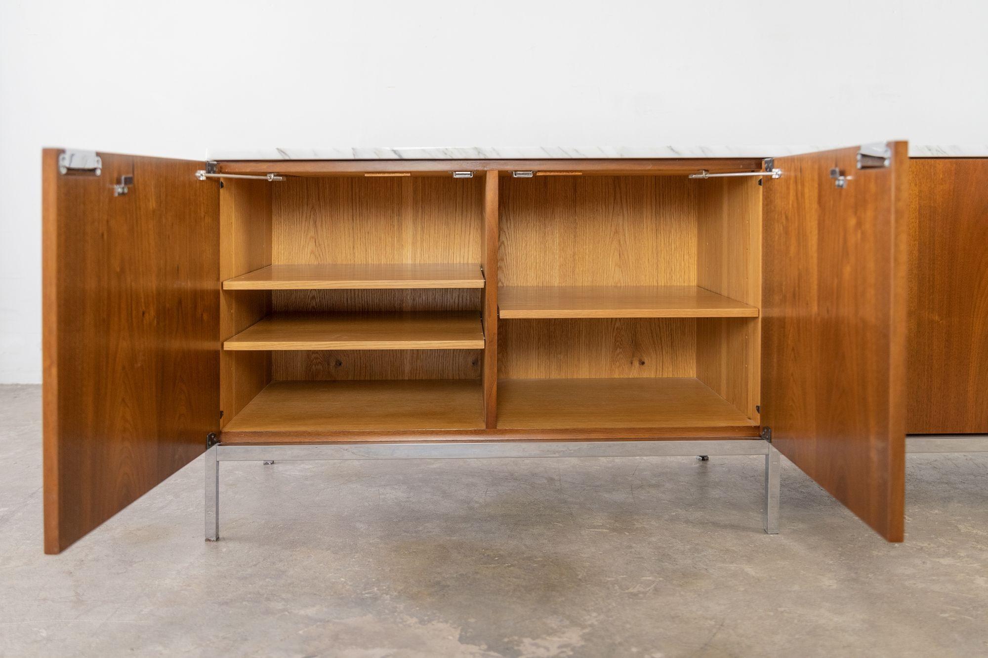 Steel Free-Standing Credenza with Carrara Marble Top by Florence Knoll for Knoll