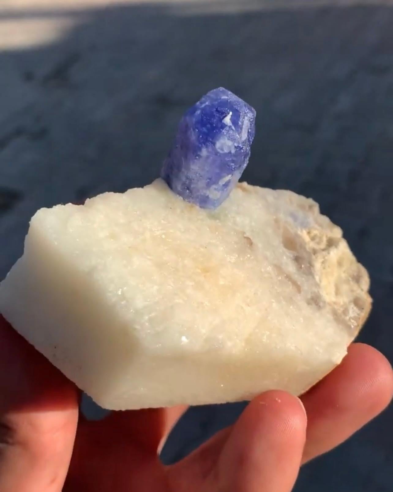 Contemporary Free Standing Crystal Of Rare Hackmanite On Calcite From Afghanistan For Sale