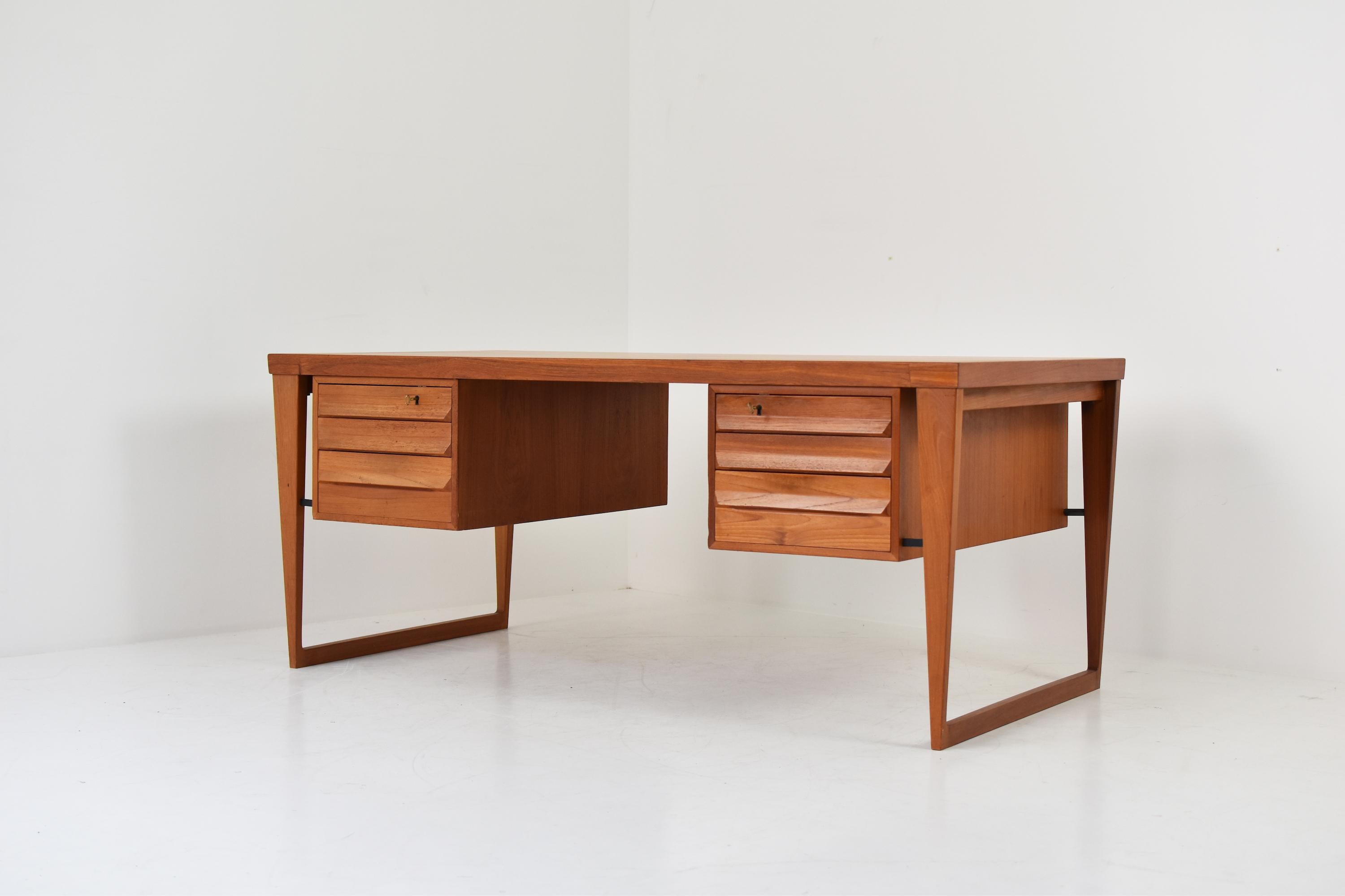 Scandinavian Modern Free-Standing Desk by Kai Kristiansen for Feldballes Møbelfabrik, Denmark, 1950s