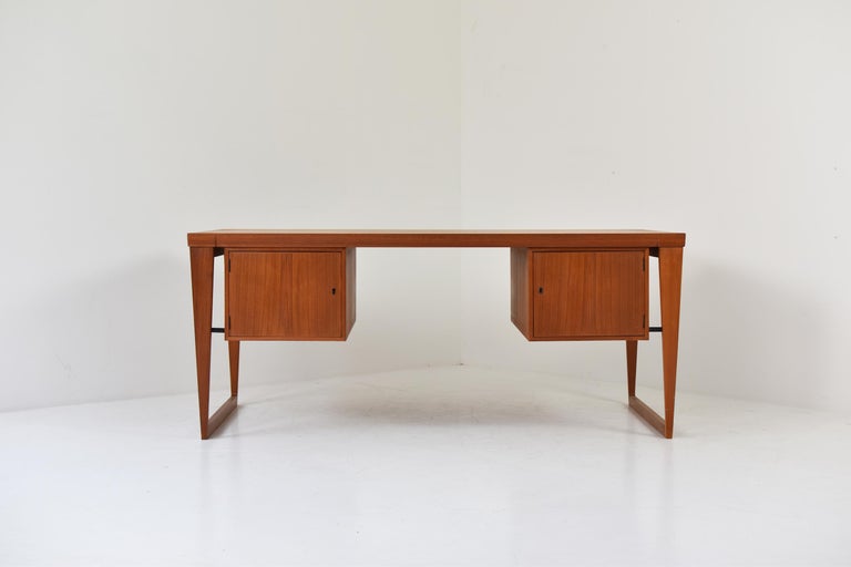 Danish Free-Standing Desk by Kai Kristiansen for Feldballes Møbelfabrik, Denmark, 1950s For Sale