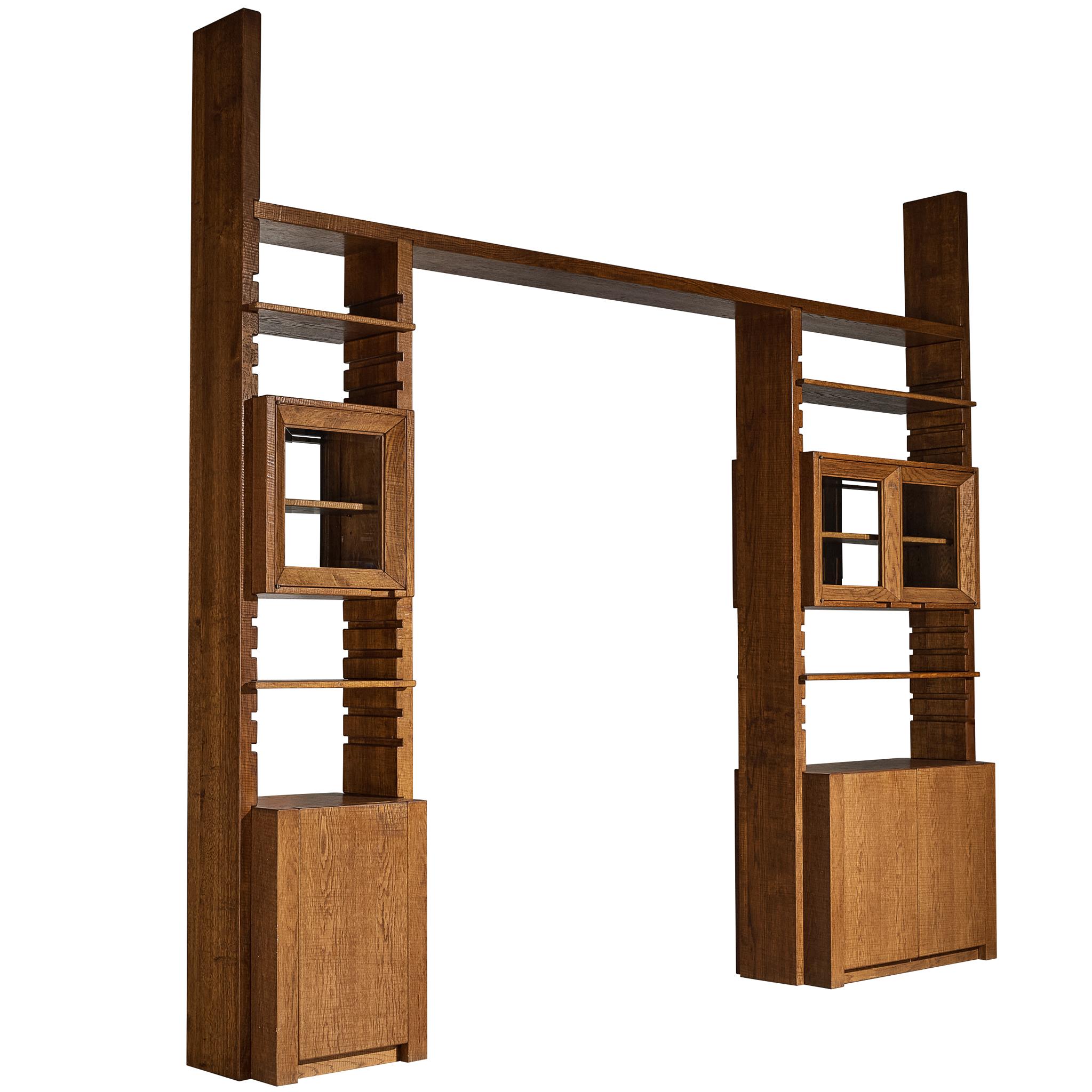 Free-Standing Double-Sided Bookcase and Room Divider in Oak by Giuseppe Rivadossi
