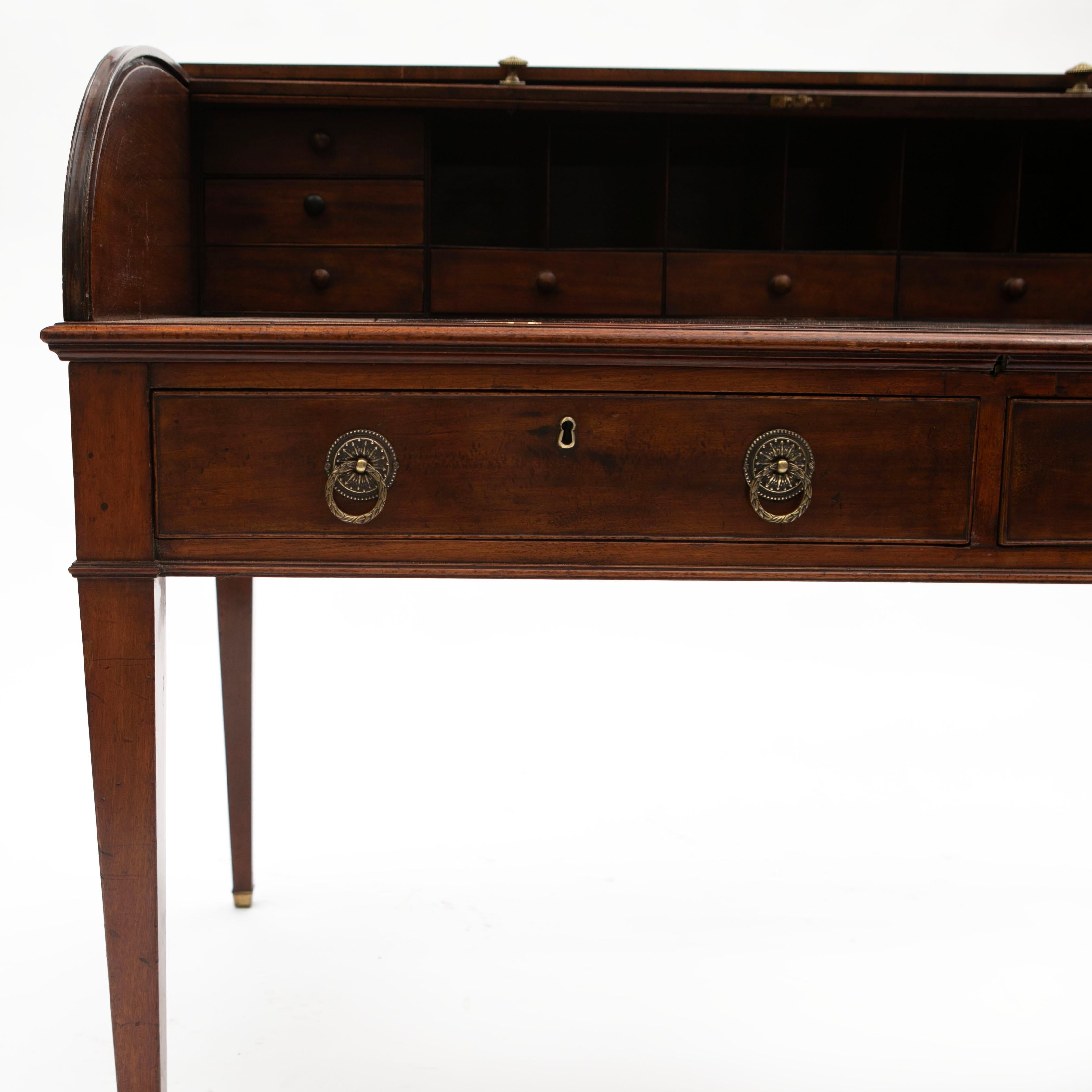 Free Standing Mahogany English Regency Tambour Roll Top Writing Desk For Sale 5