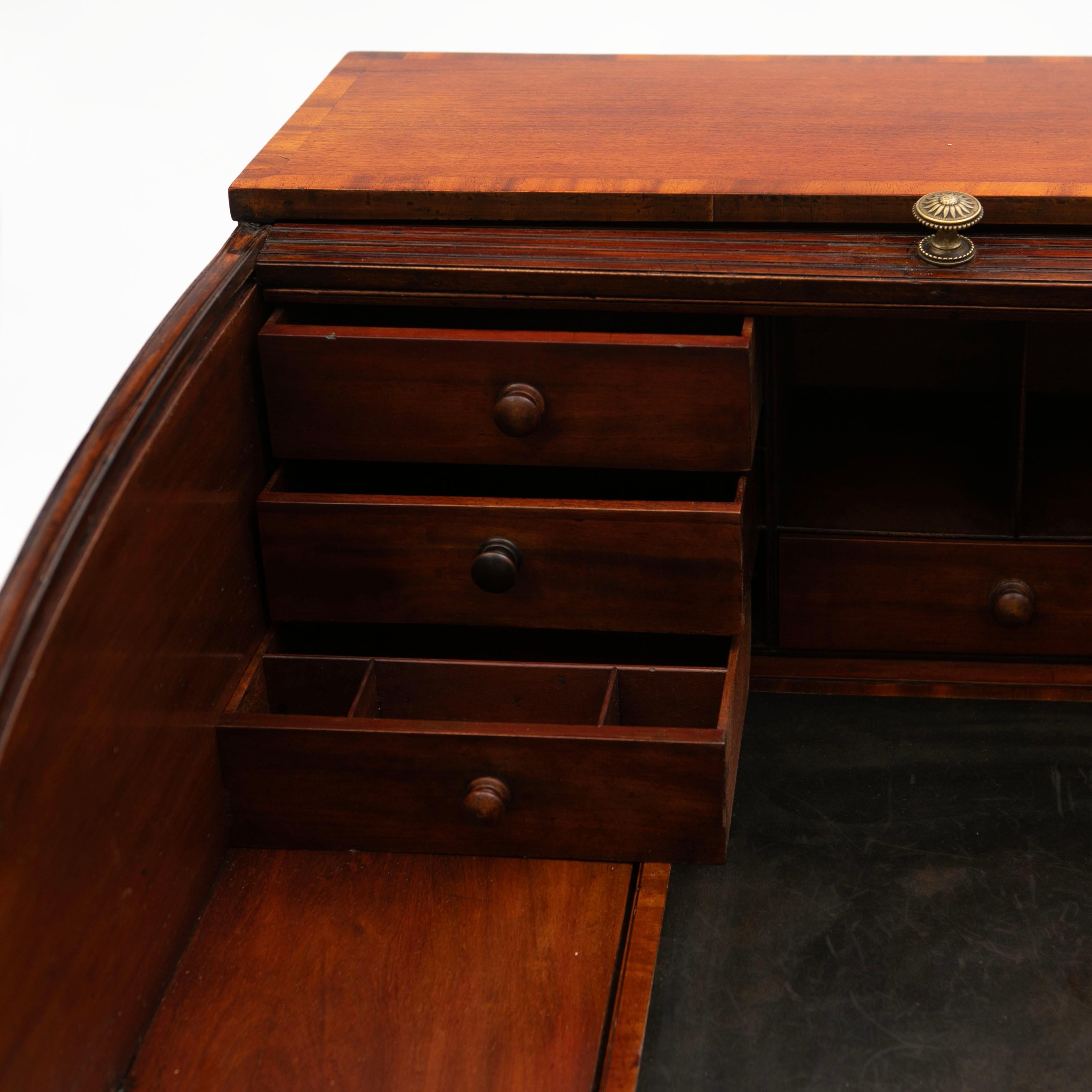 Free Standing Mahogany English Regency Tambour Roll Top Writing Desk For Sale 7