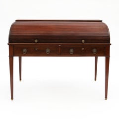 Free Standing Mahogany English Regency Tambour Roll Top Writing Desk