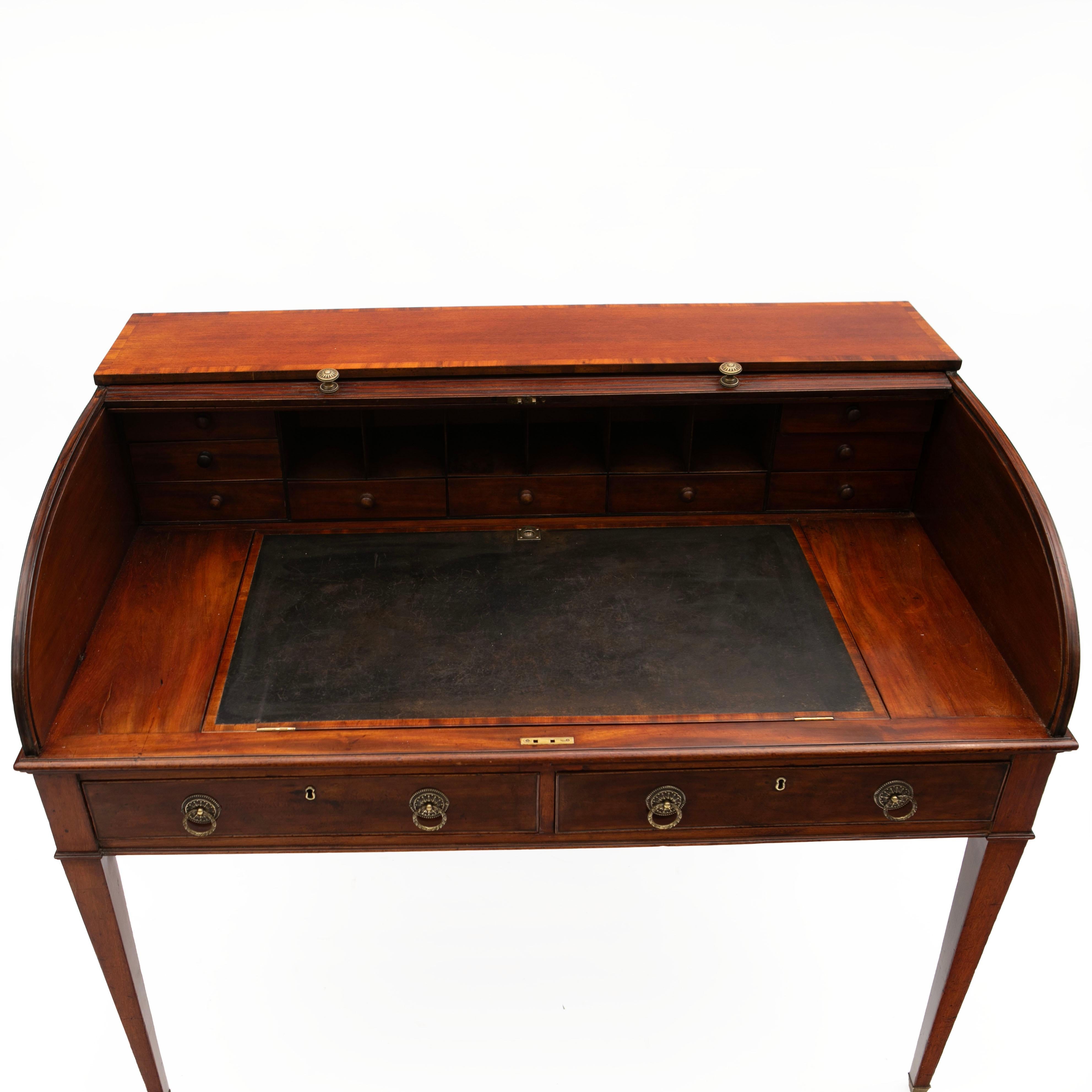 Free Standing Mahogany English Regency Tambour Roll Top Writing Desk For Sale 3