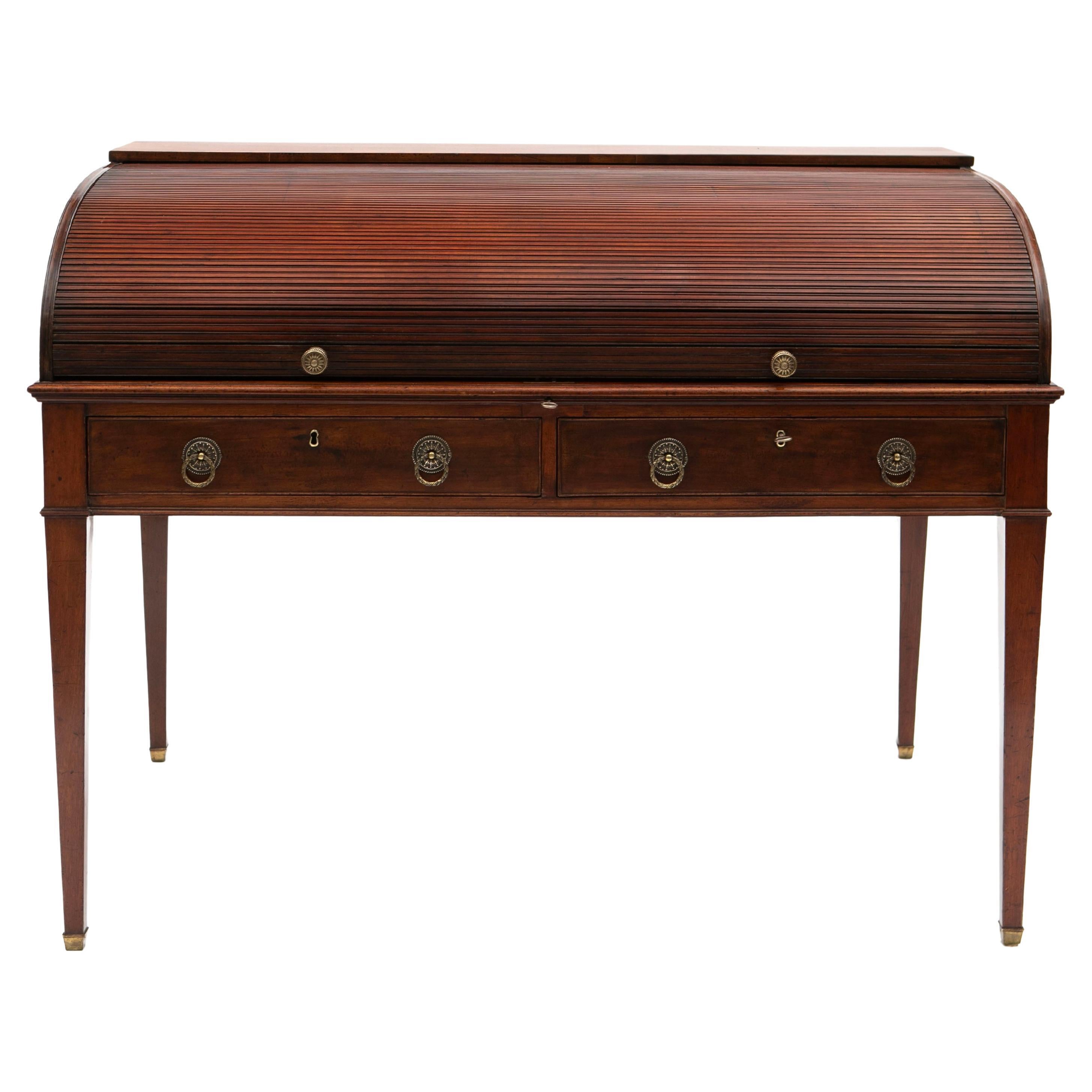 Free Standing English Regency Tambour Roll Top Writing Desk For Sale