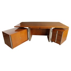 Retro Free-Standing Executive Corner Desk Ico Parisi Style for MIM Roma, Italy, 1960s