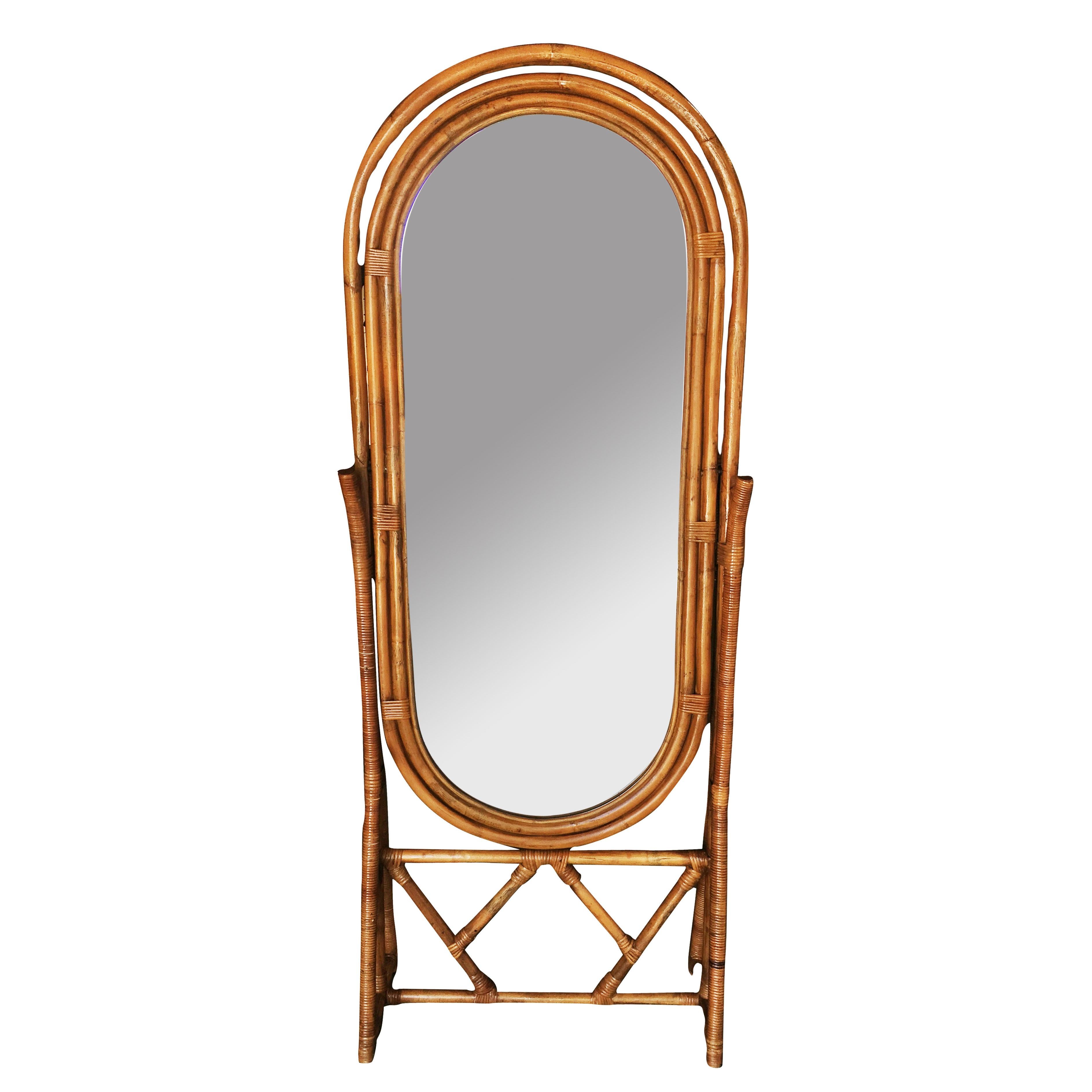 Free Standing Full Length Rattan Floor Mirror by Interlude at 1stDibs