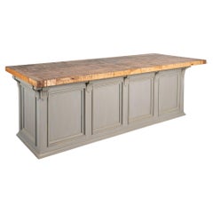 Free Standing Gray Kitchen Island Shop Counter from France, circa 1860-80
