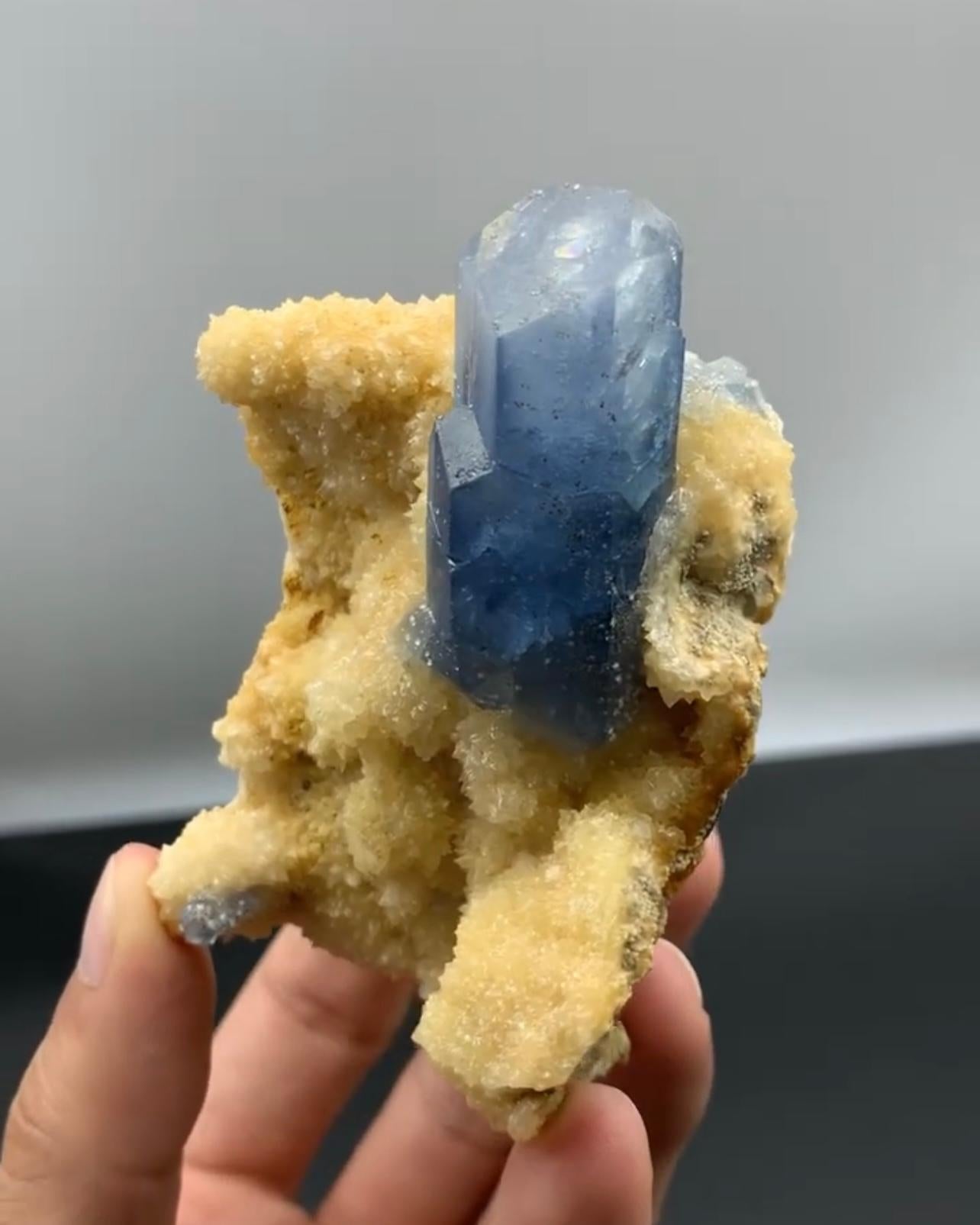 Adam Style Free Standing Isolated Celestite Crystal On Calcite Matrix From Afghanistan For Sale