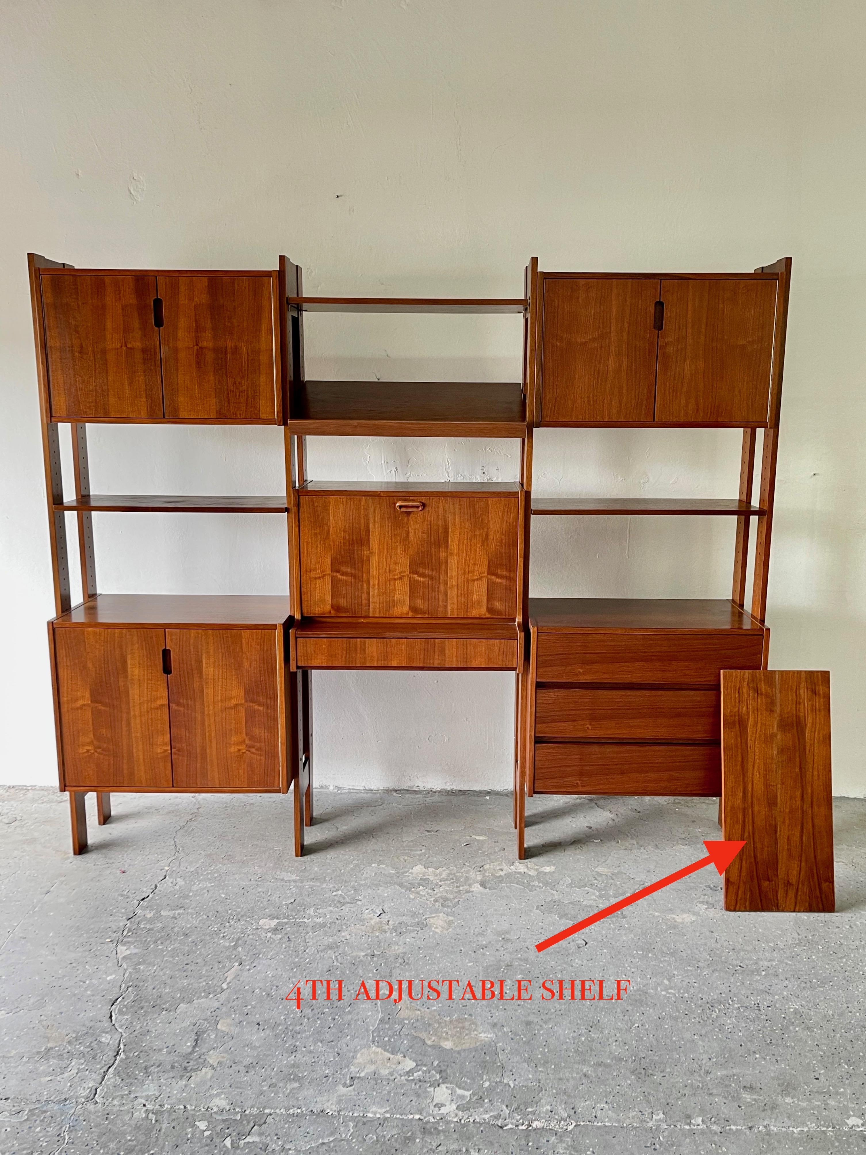 Free Standing Mid-Century Modern Walnut 3 Bay Modular Wall Unit / Room Divider 2