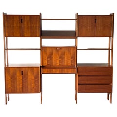 Free Standing Mid-Century Modern Walnut 3 Bay Modular Wall Unit / Room Divider