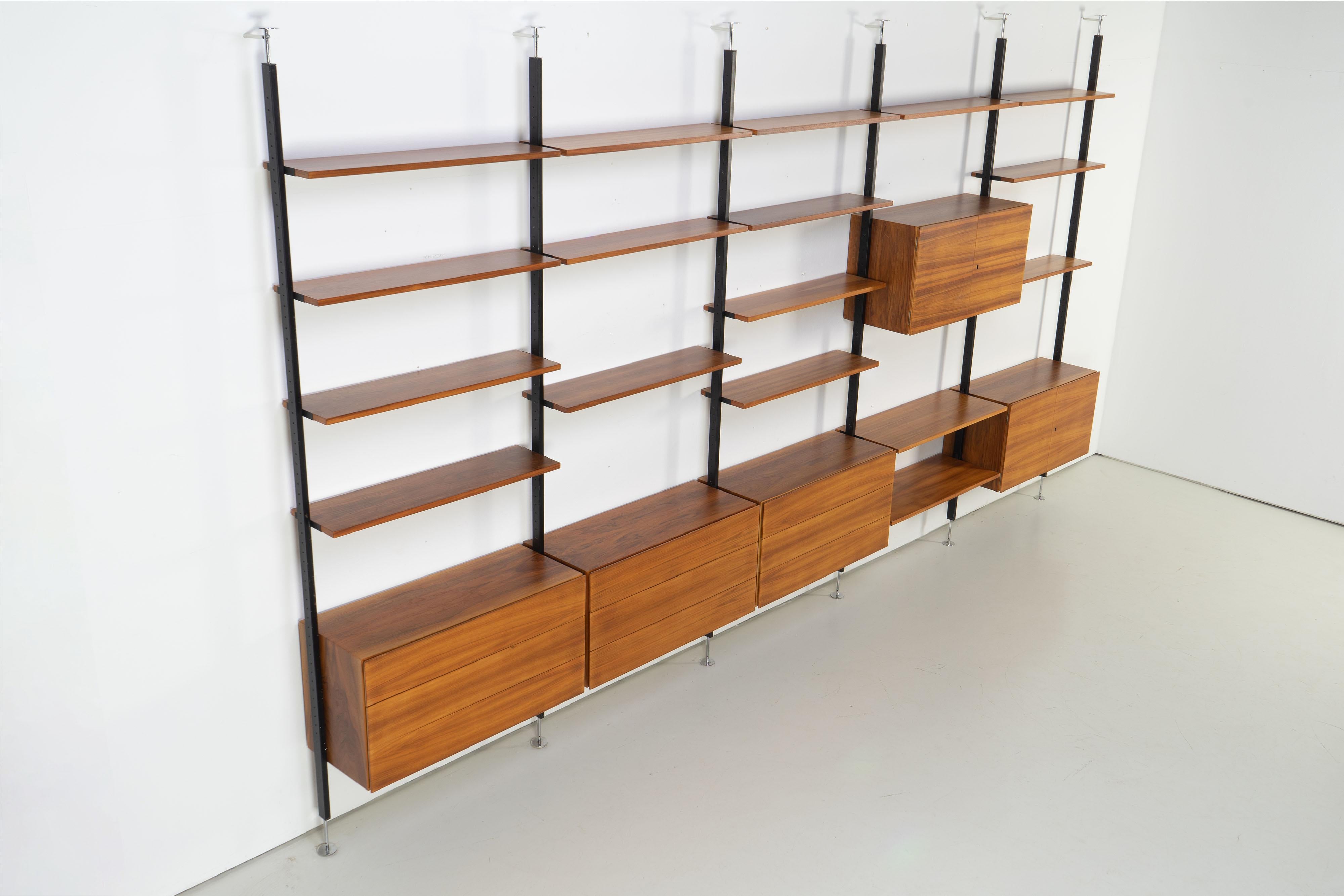 Mid-Century Modern Free-Standing Mid-Century Wall-Unit by U. P. Wieser Wohnbedarf, Walnut Bookcase