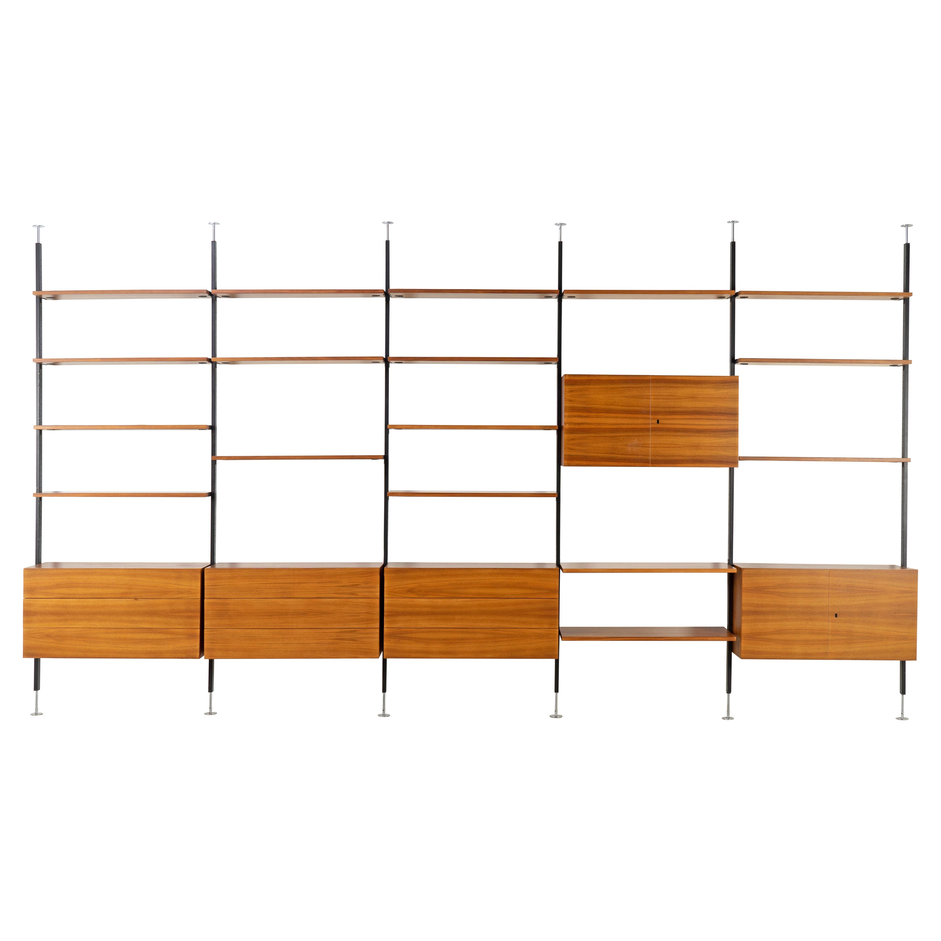 Free-Standing Mid-Century Wall-Unit by U. P. Wieser Wohnbedarf, Walnut Bookcase