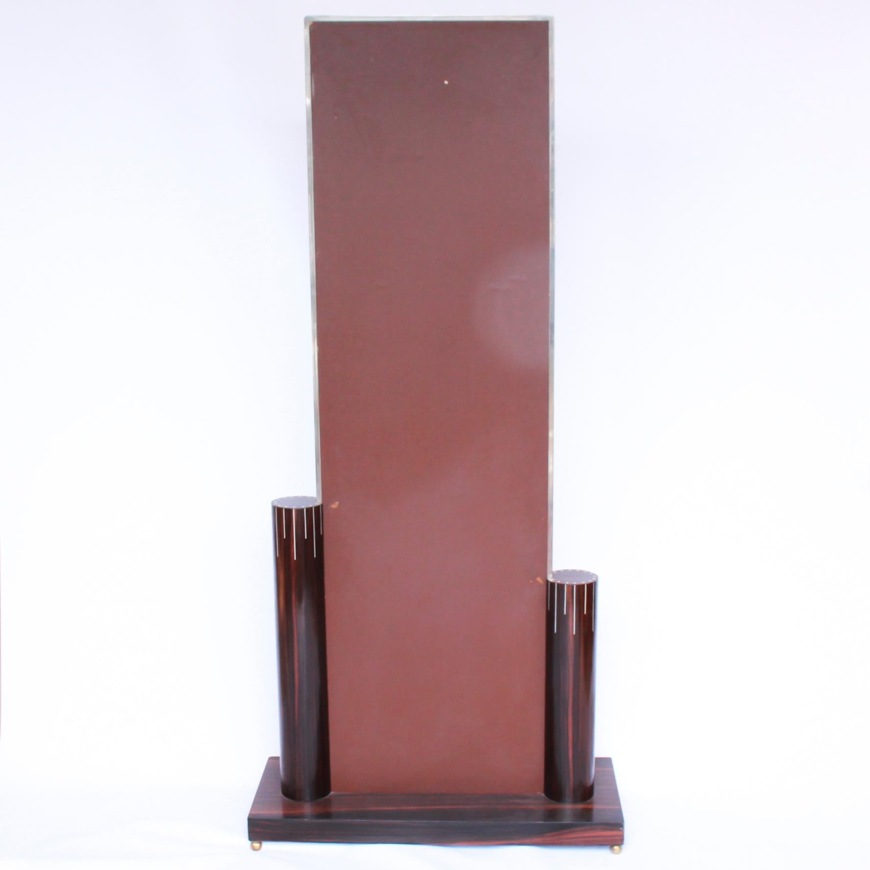 Free Standing Mirror After Émile-Jacques Ruhlmann Macassar Ebony French 1950's  1