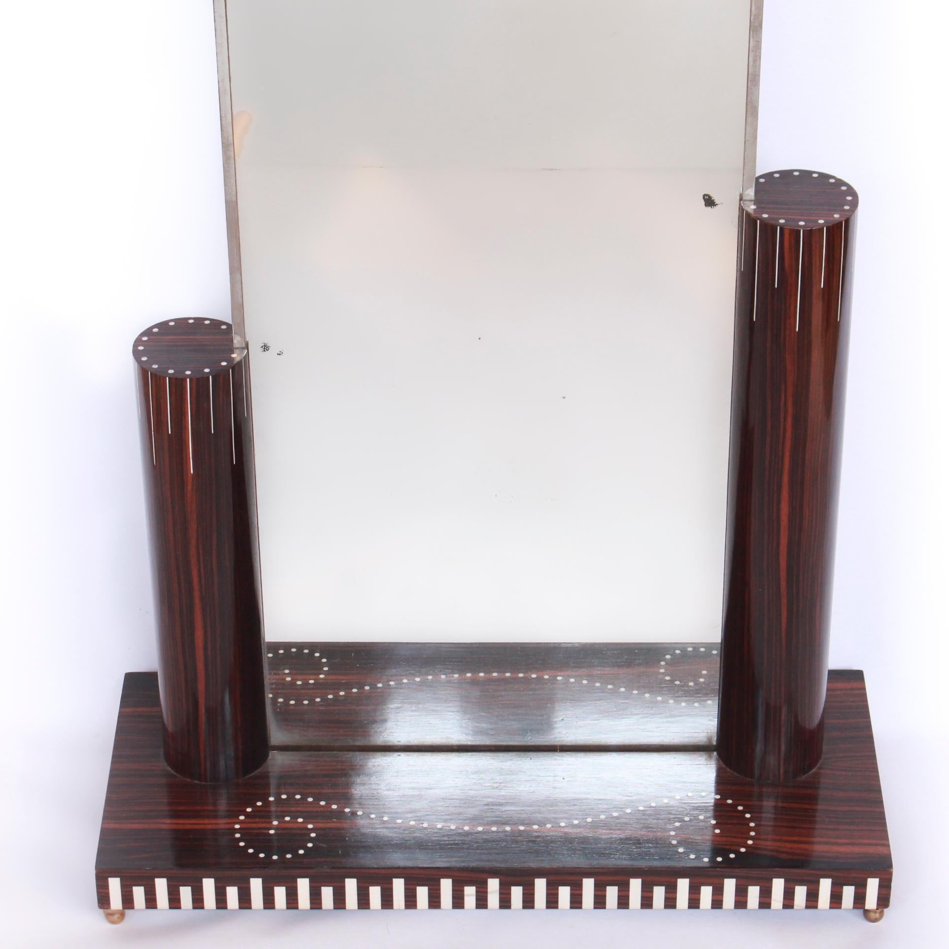 Free Standing Mirror After Émile-Jacques Ruhlmann Macassar Ebony French 1950's  2