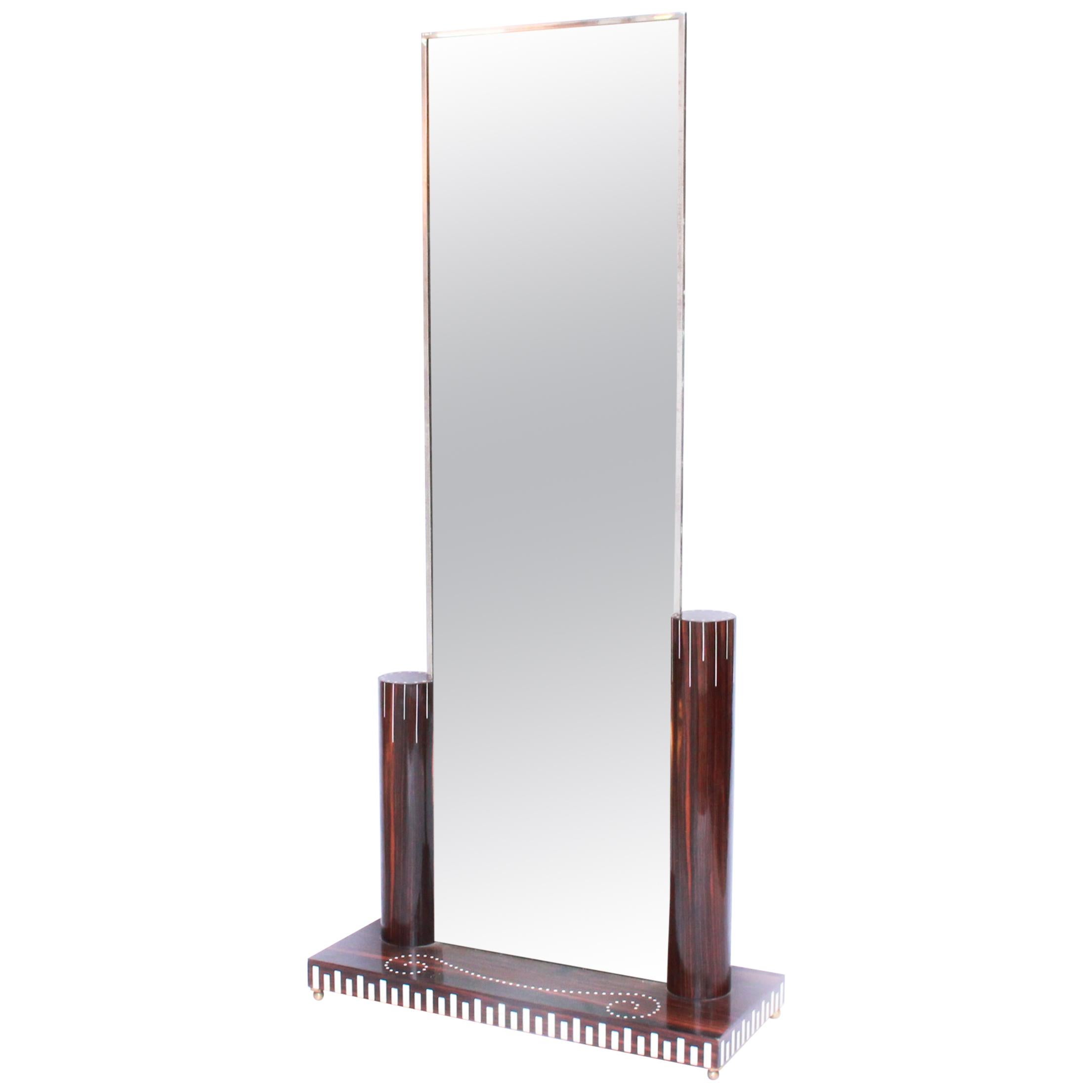 Free Standing Mirror After Émile-Jacques Ruhlmann Macassar Ebony French 1950's 