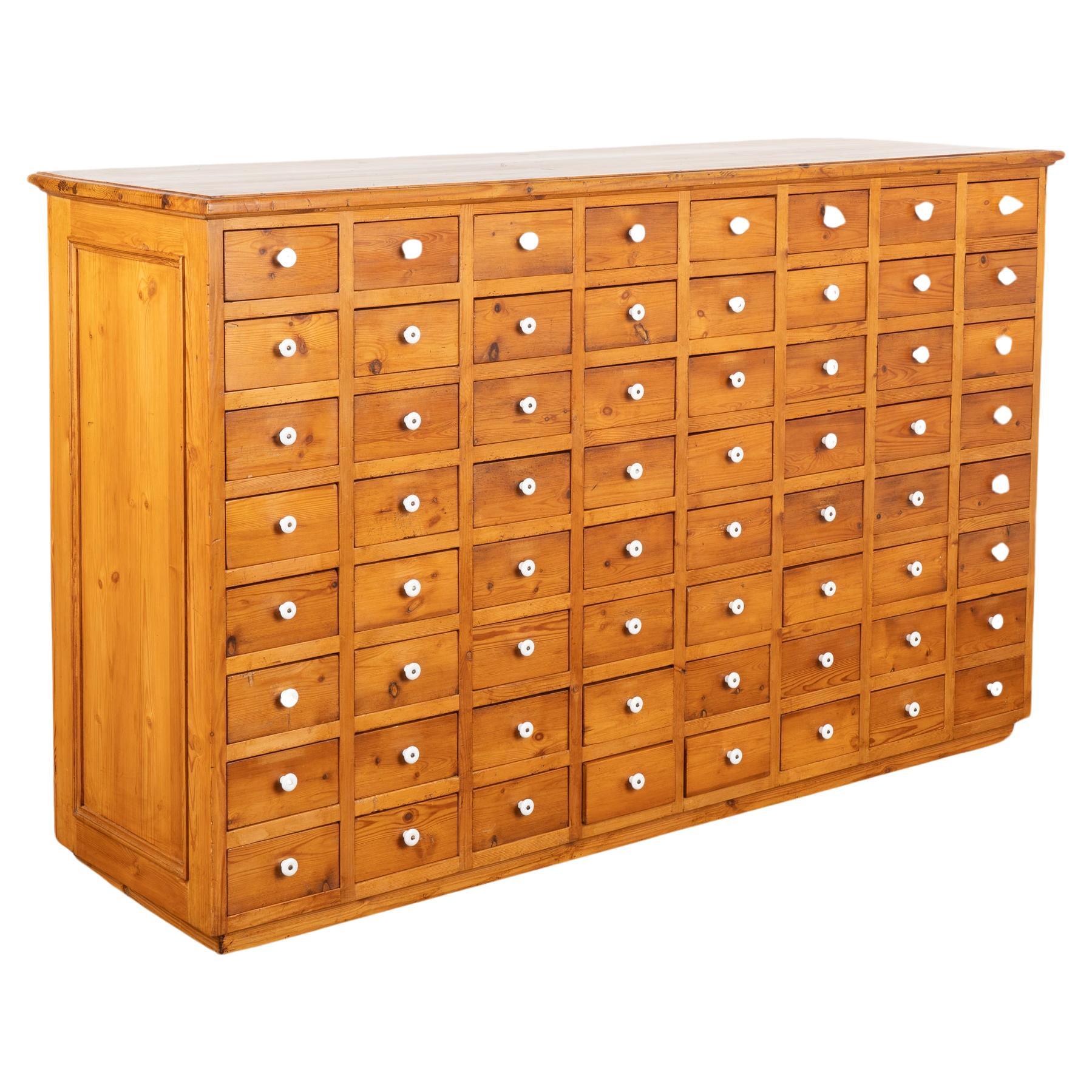Free Standing Pine Apothecary Counter with 64 Drawers, Kitchen Island circa 1900 For Sale