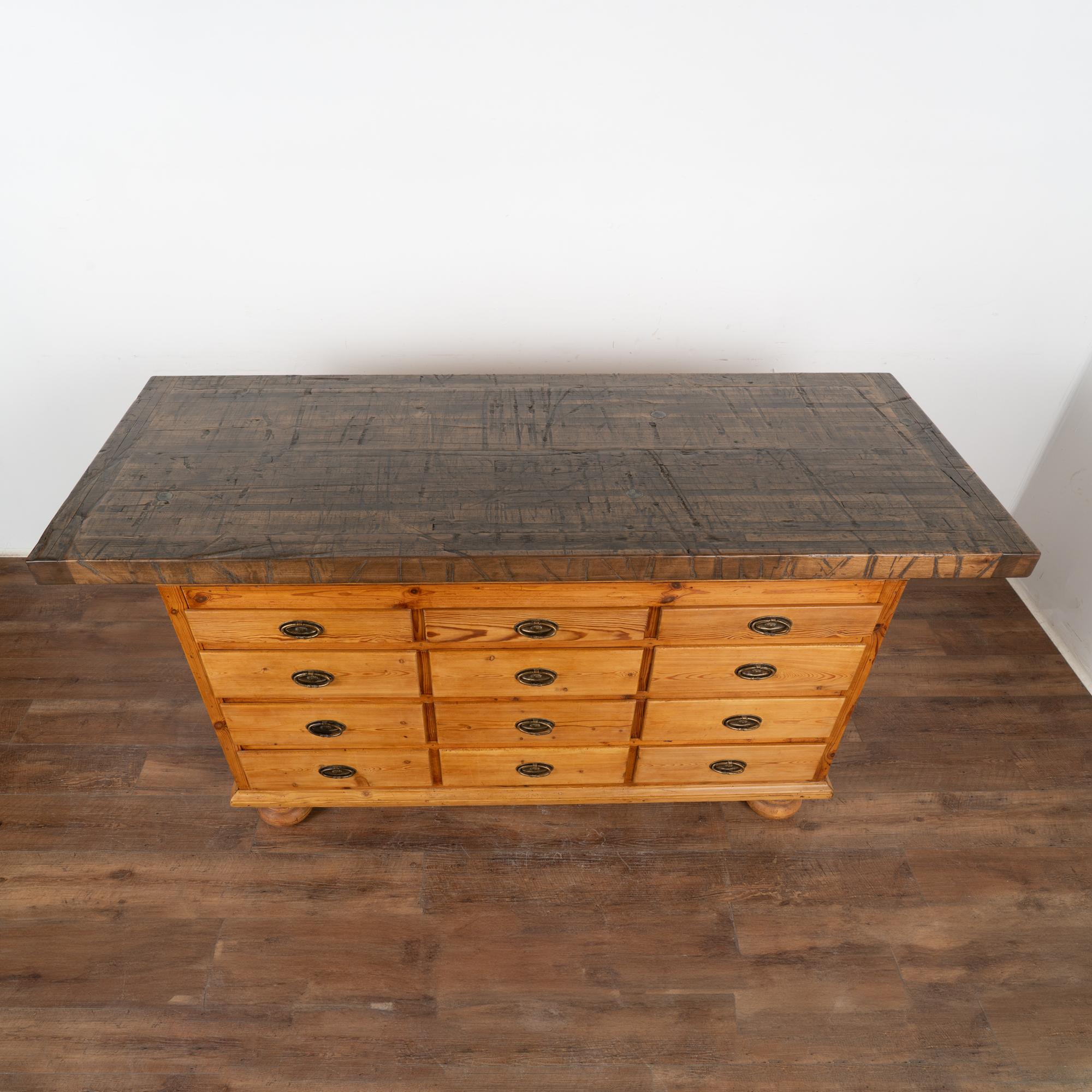 Country Free Standing Pine Kitchen Island Shop Counter Apothecary, Denmark circa 1880's For Sale
