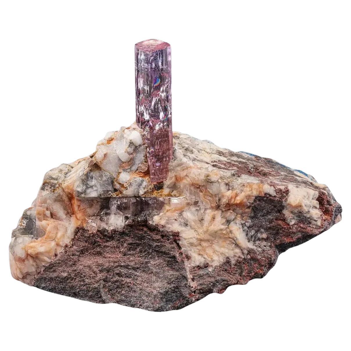 Crystal topaze rose sur matrice de calcite du Pakistan