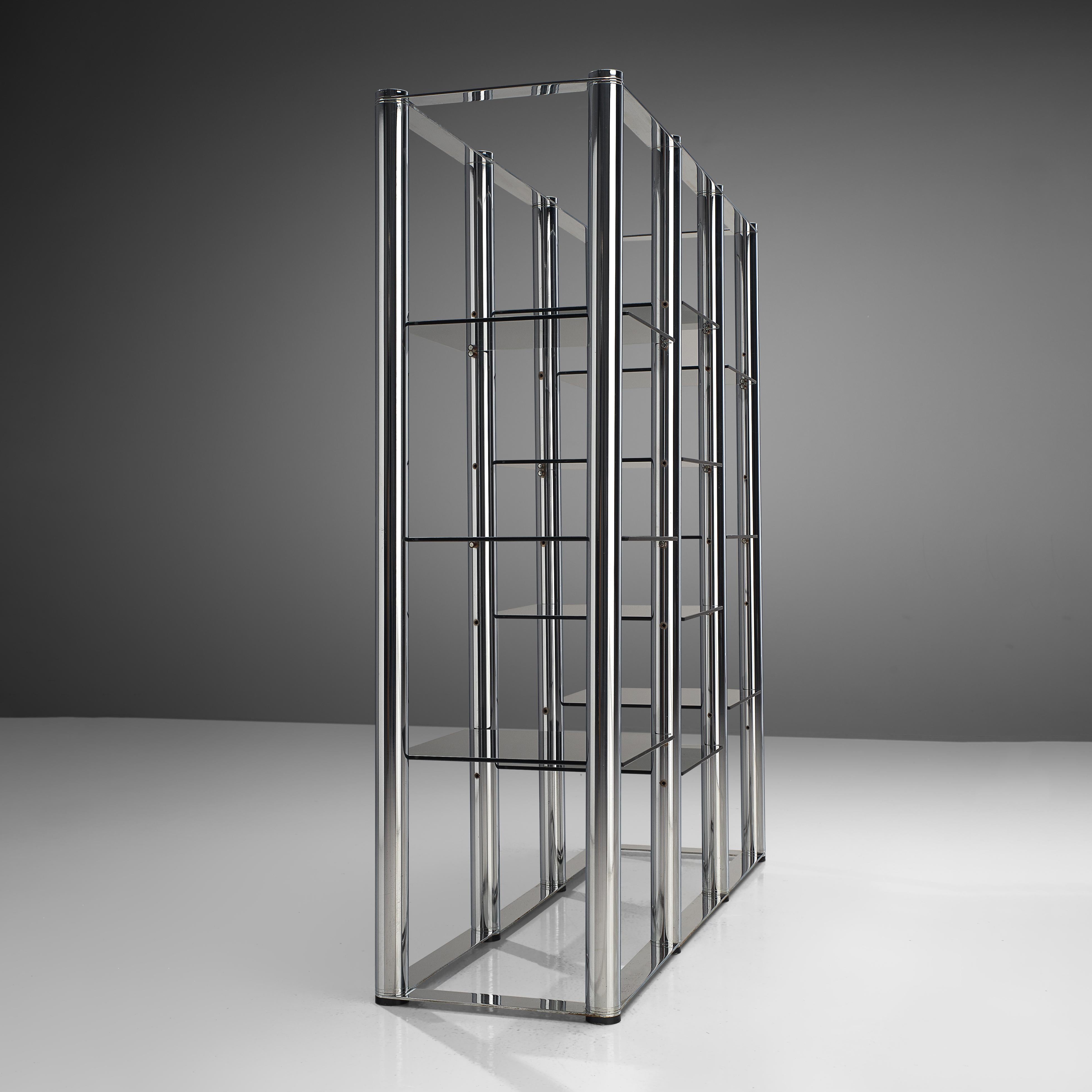 Mid-20th Century Freestanding Postmodern Bookcase in Chrome and Glass