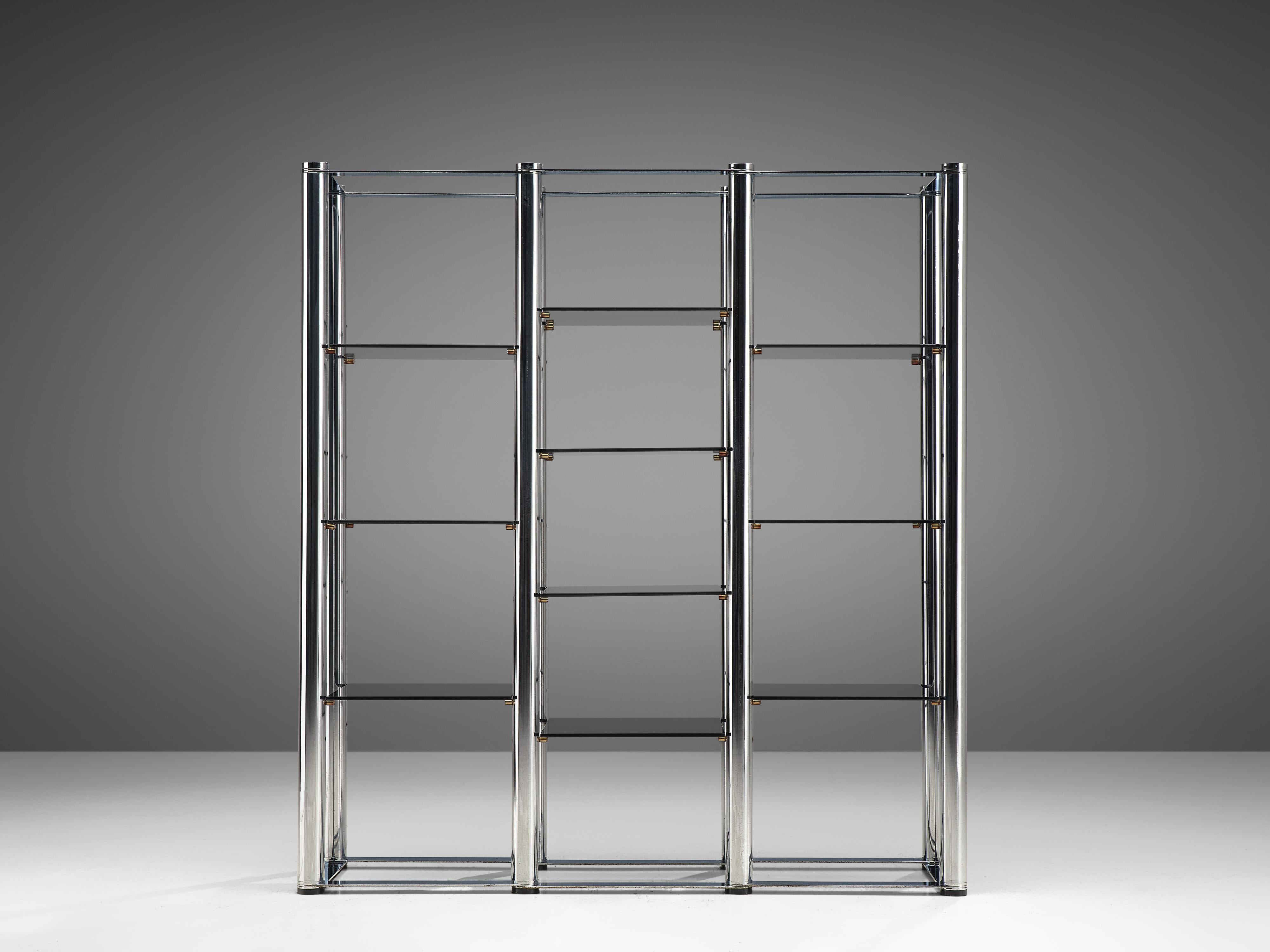 Freestanding Postmodern Bookcase in Chrome and Glass 2