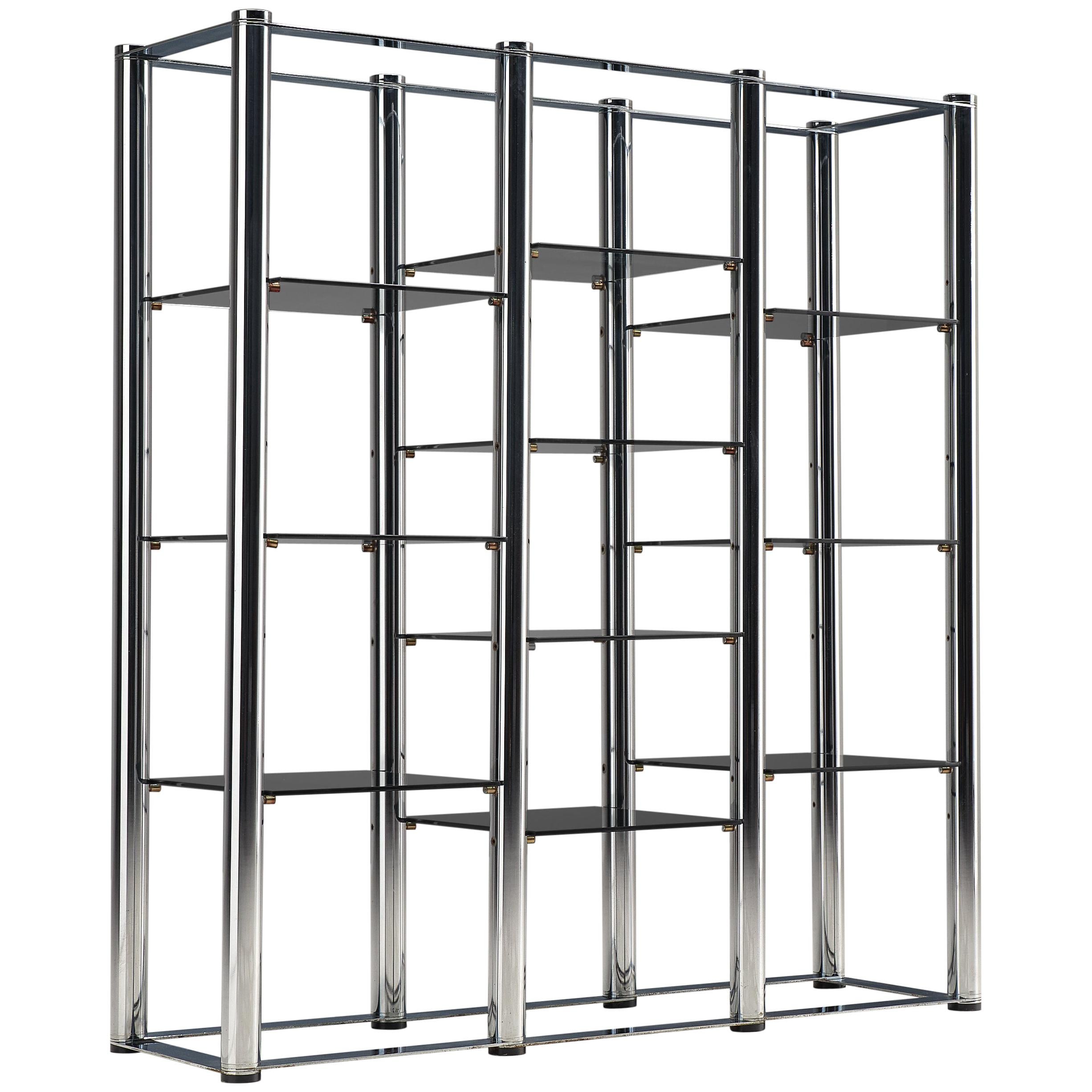 Freestanding Postmodern Bookcase in Chrome and Glass