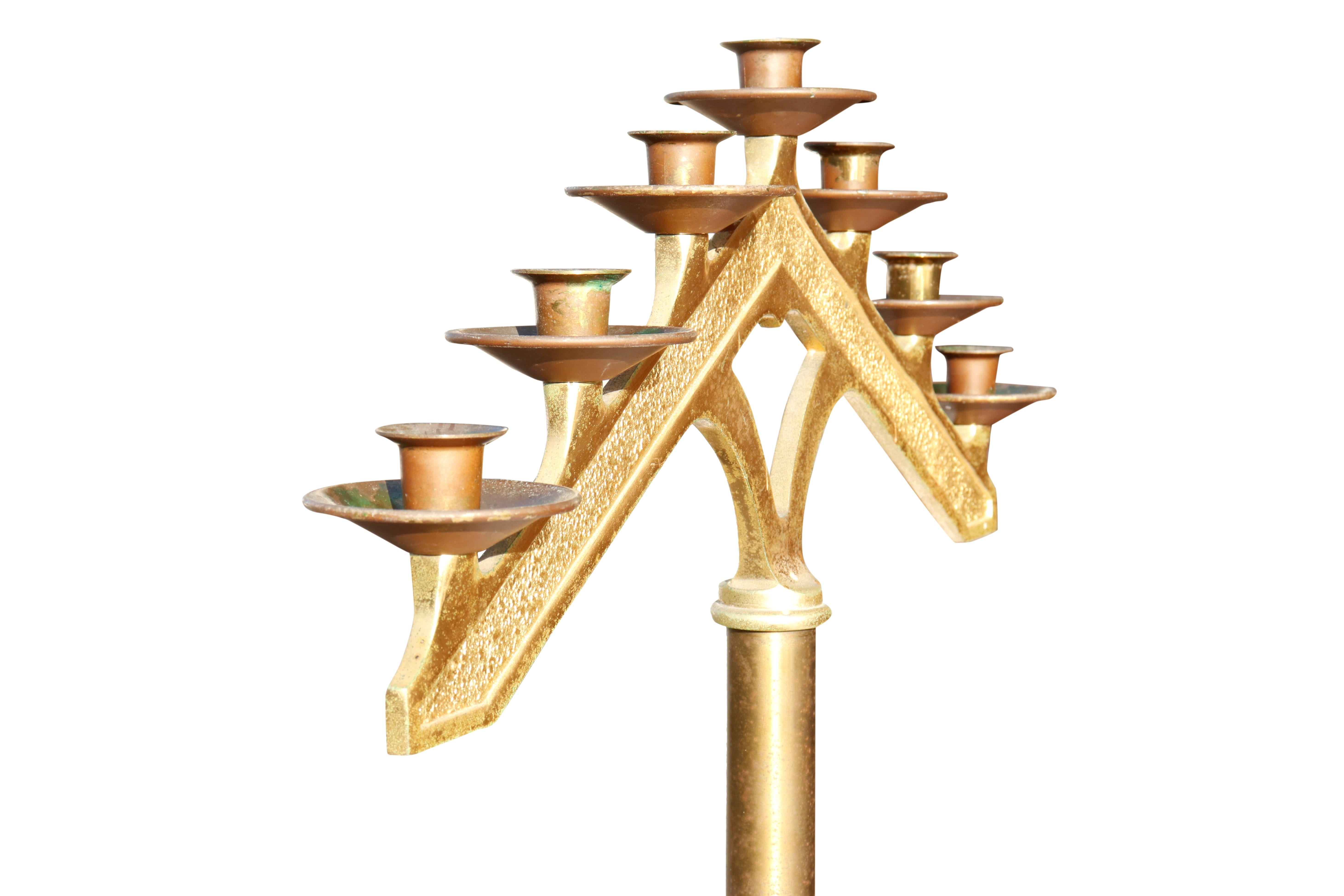 20th Century Free Standing Seven Branch Floor Menorah, a Pair