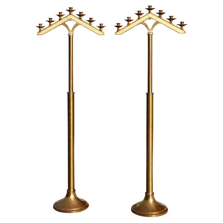 Free Standing Seven Branch Floor Menorah, a Pair For Sale