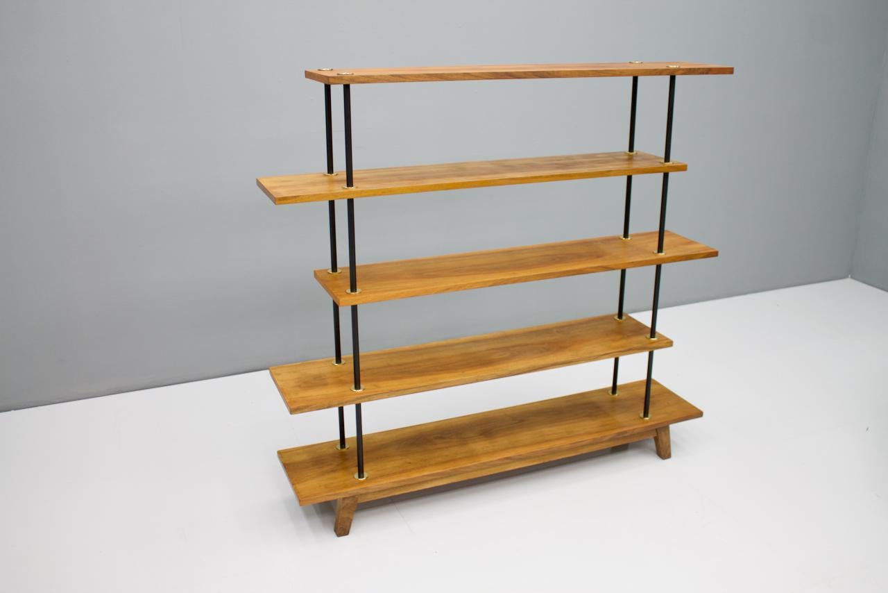 Free Standing Shelf or Étagère in Teak Wood, Brass and Metal, 1950s For Sale 3
