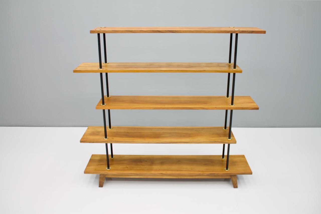 Free Standing Shelf or Étagère in Teak Wood, Brass and Metal, 1950s For Sale 4