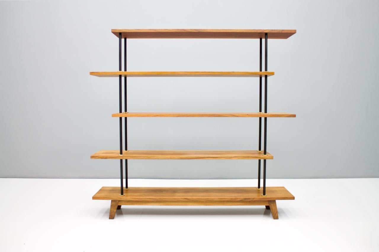 Free Standing Shelf or �Étagère in Teak Wood, Brass and Metal, 1950s For Sale 5