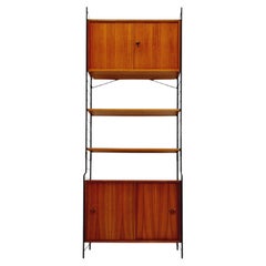Free standing String shelf-system, bookcase with cabinet teak by WHB Germany