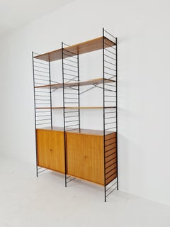 Free Standing String Shelving System, Teak Bookcase with Cabinet by Whb Germany
