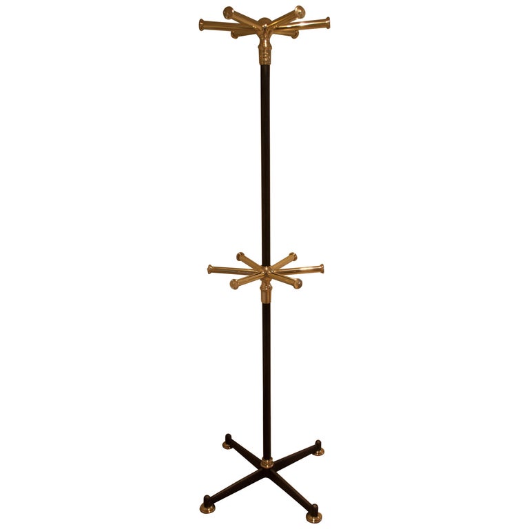 FreeStanding TwoTier Coat Rack or Coat Stand Solid Brass, Steel, Cast