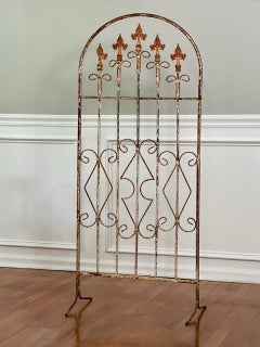 Free Standing Wrought Iron Arched Trellis with Weathered White Paint